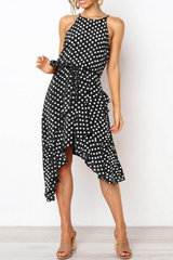 Casual Dot Patchwork Halter Irregular Dress Dresses