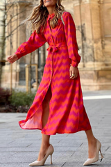 Casual Print Patchwork Turndown Collar Shirt Dress Dresses