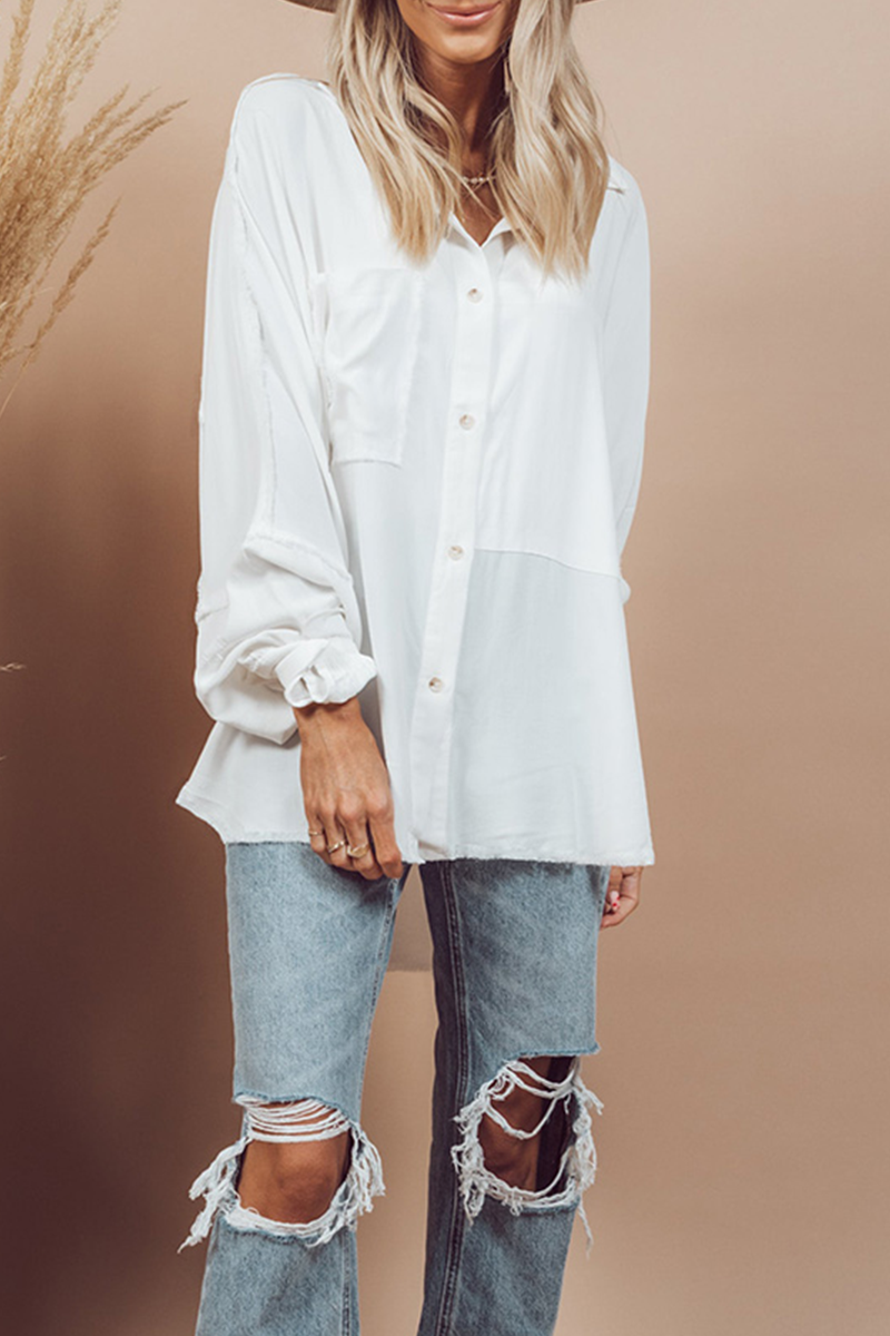 Casual Solid Patchwork Turndown Collar Tops