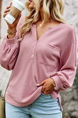 Casual Solid Buckle O Neck Tops