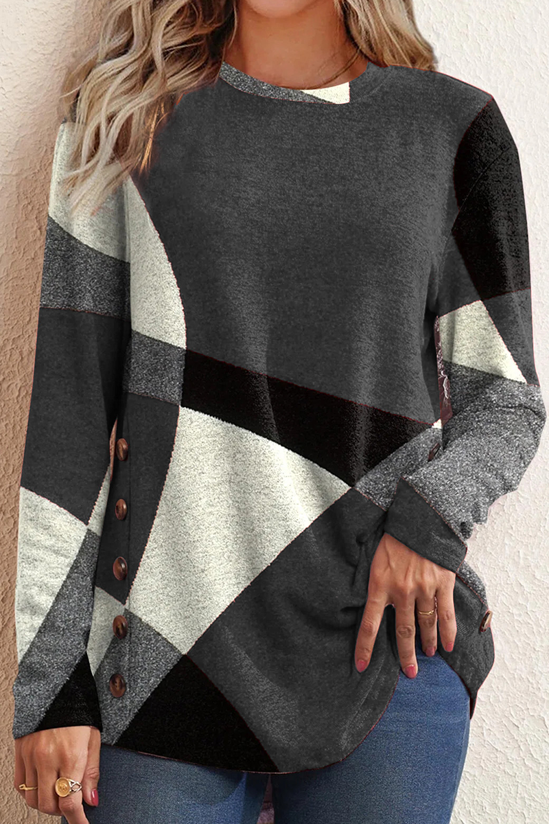 Casual Print Patchwork O Neck Sweaters(5 colors)