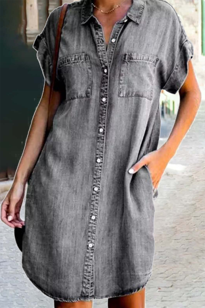 Casual Solid Patchwork Turndown Collar Shirt Dress Dresses(3 colors)