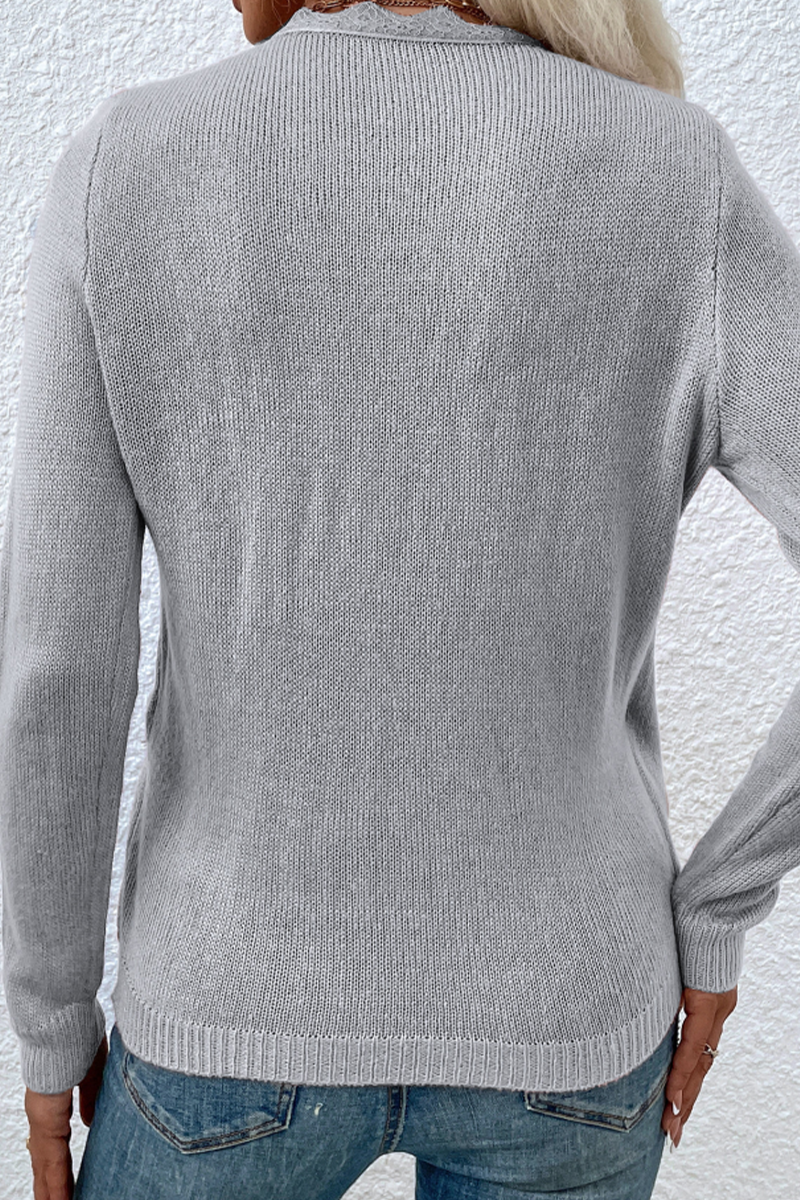 Casual Solid Patchwork V Neck Sweaters(4 colors)