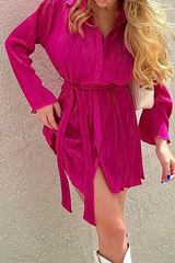 Casual Solid Patchwork Turndown Collar Shirt Dress Dresses