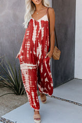 Casual Patchwork Tie-dye Spaghetti Strap Straight Jumpsuits(10 colors)