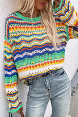 Fashion Striped Patchwork O Neck Sweaters(4 colors)