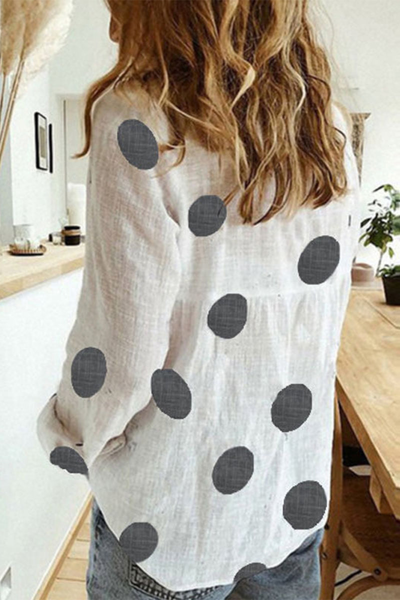 Casual Polka Dot Patchwork Printing Turndown Collar Blouses(12 Colors)