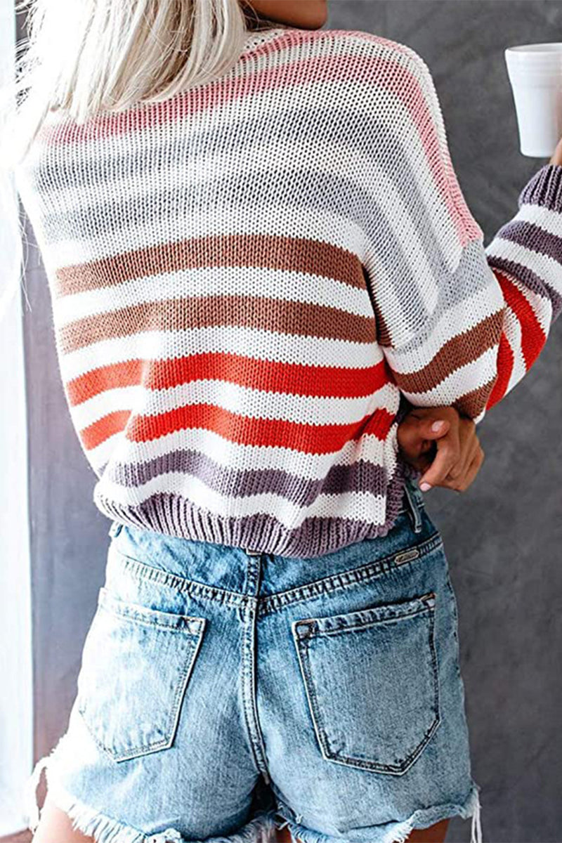 Fashion Sweet Striped Patchwork O Neck Sweaters(4 Colors)