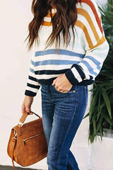 Fashion Sweet Striped Patchwork O Neck Sweaters(4 Colors)