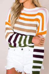 Fashion Sweet Striped Patchwork O Neck Sweaters(4 Colors)