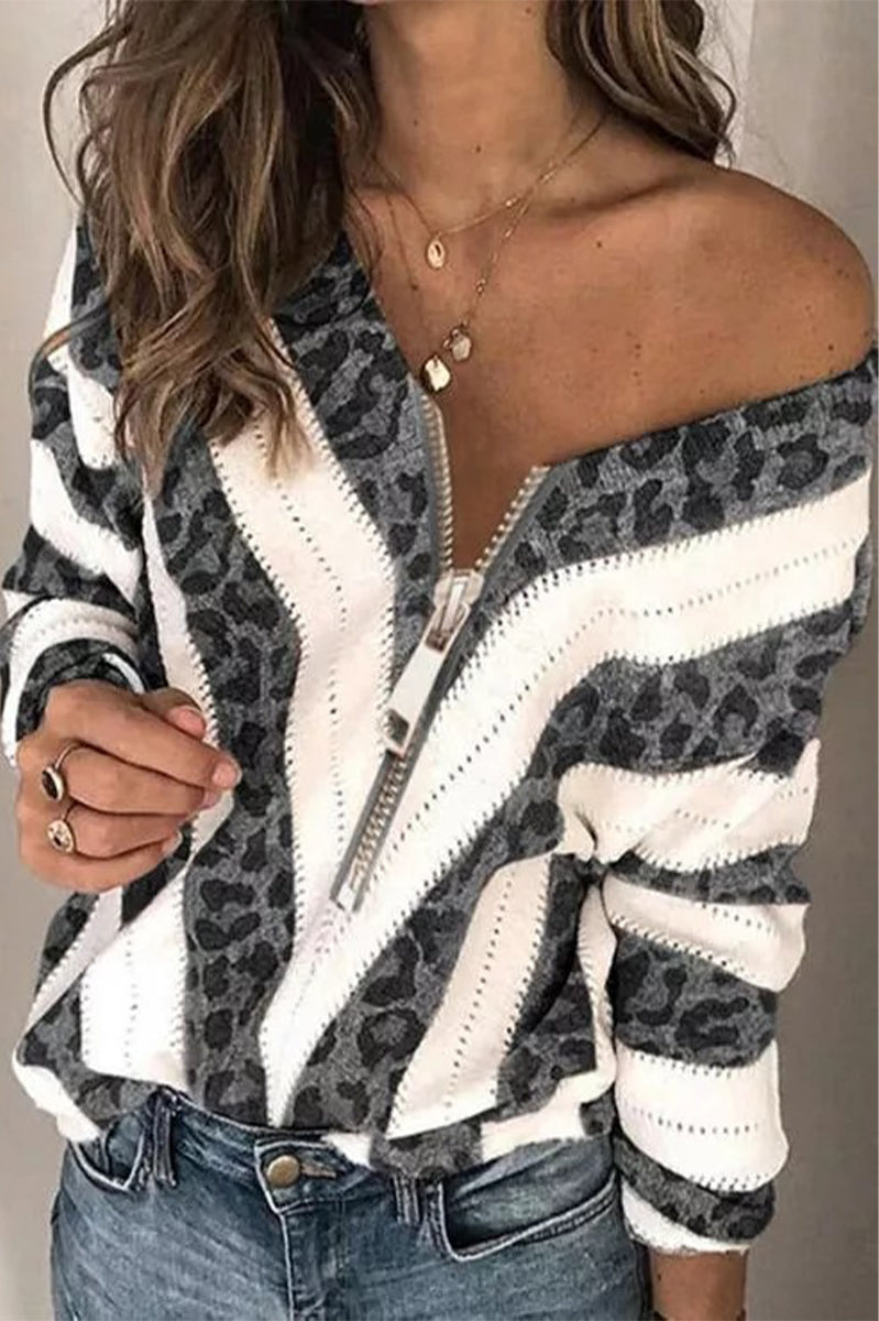 Sexy Sweet Striped Patchwork Printing V Neck Sweaters(6 Colors)