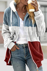 Casual Color Block Patchwork Hooded Collar Outerwear(12 Colors)