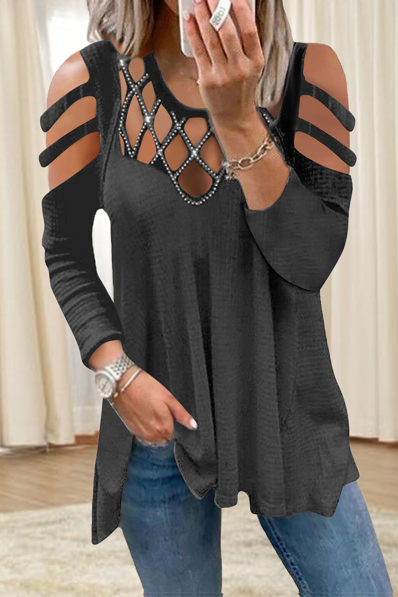 Casual Solid Patchwork Hot Drill O Neck Tops(8 Colors)