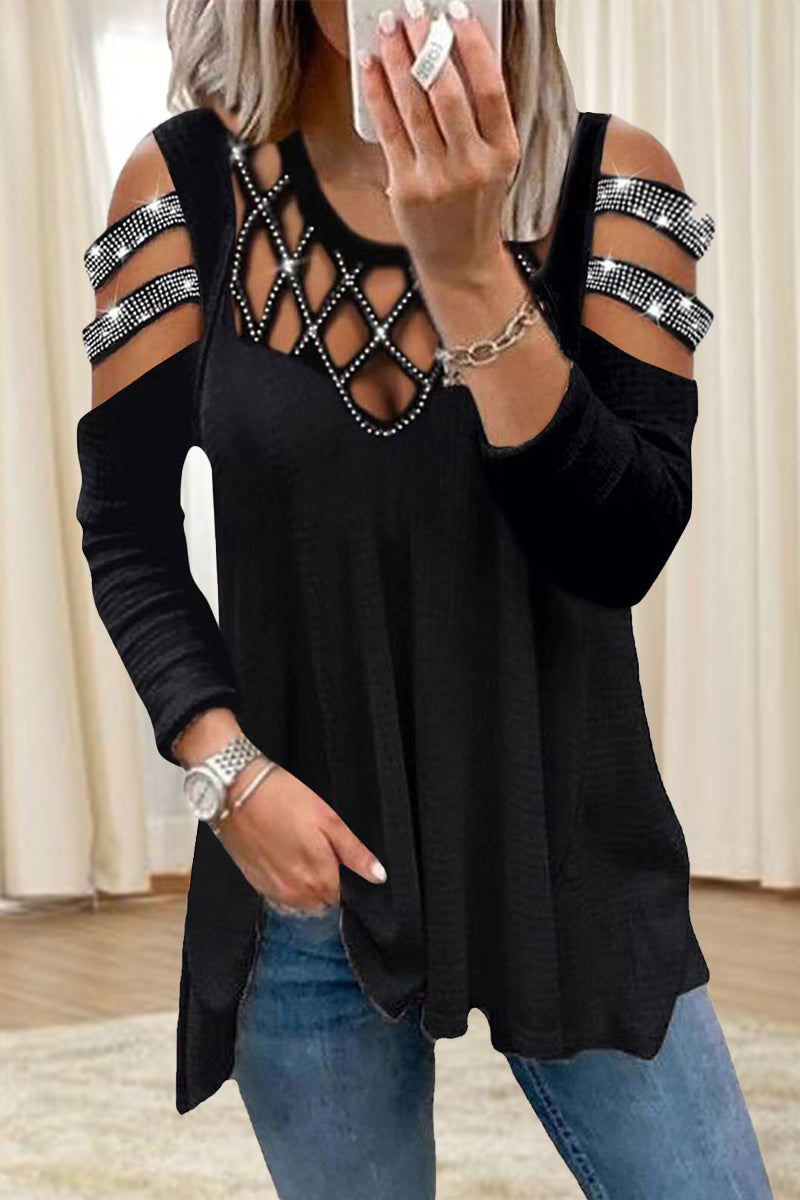 Casual Solid Patchwork Hot Drill O Neck Tops(8 Colors)