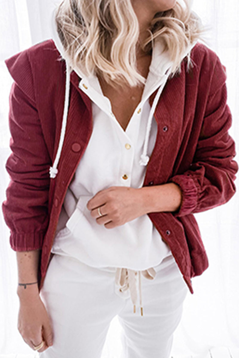 Casual Solid Patchwork Buckle Turndown Collar Outerwear