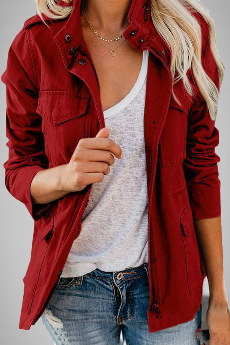 Casual Solid Patchwork Turndown Collar Outerwear(5 Colors)