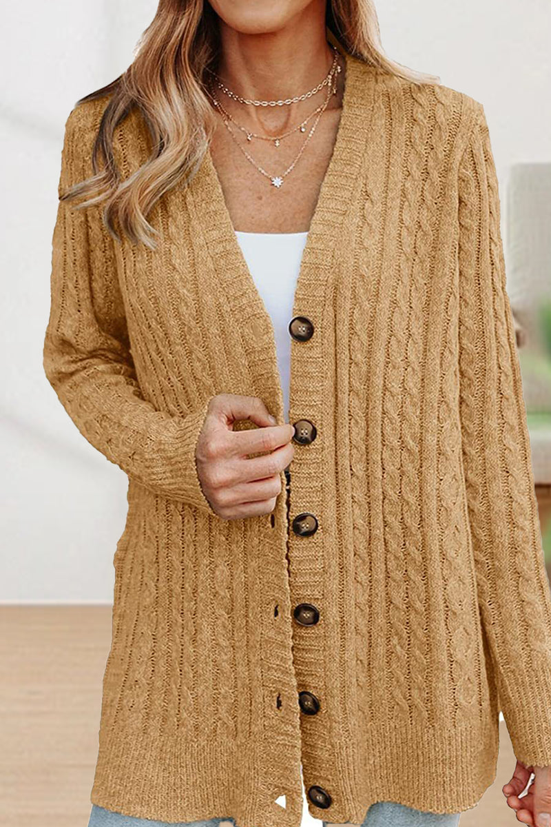 Casual Buttons Solid Color V Neck Cardigans(5 Colors)