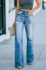 Casual Solid Ripped Boot Cut Denim Jeans