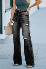 Casual Solid Ripped Boot Cut Denim Jeans