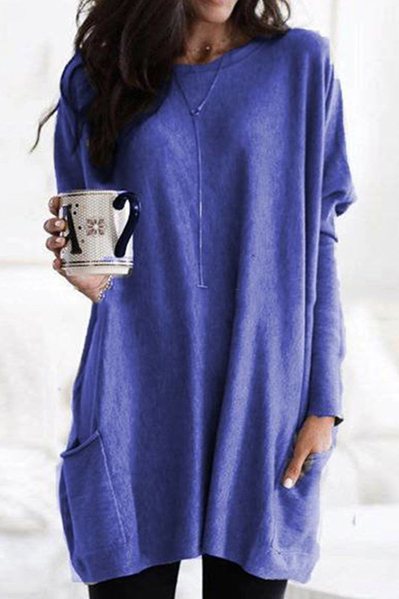 Casual Solid Split Joint Pocket V Neck Tops(4 Colors)