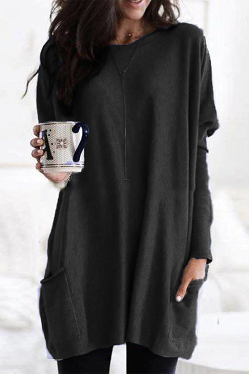 Casual Solid Split Joint Pocket V Neck Tops(4 Colors)