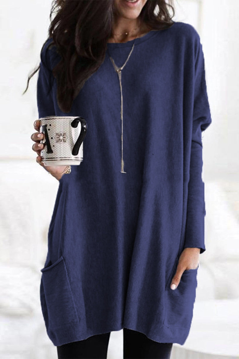 Casual Solid Split Joint Pocket V Neck Tops(4 Colors)