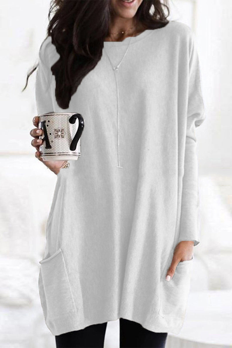 Casual Solid Split Joint Pocket V Neck Tops(4 Colors)