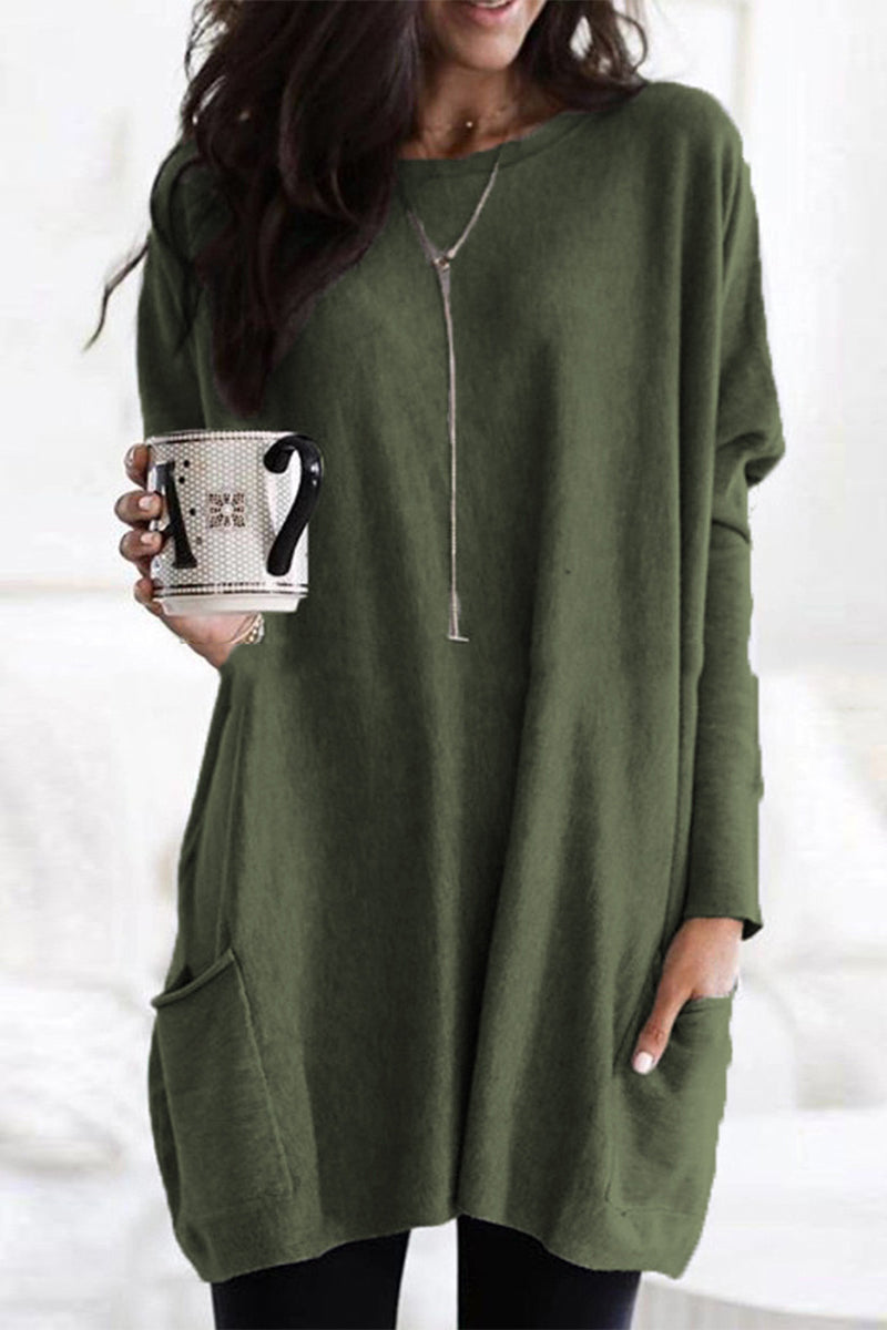 Casual Solid Split Joint Pocket V Neck Tops(4 Colors)