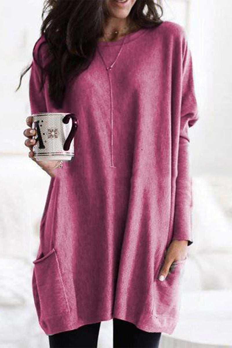 Casual Solid Split Joint Pocket V Neck Tops(4 Colors)