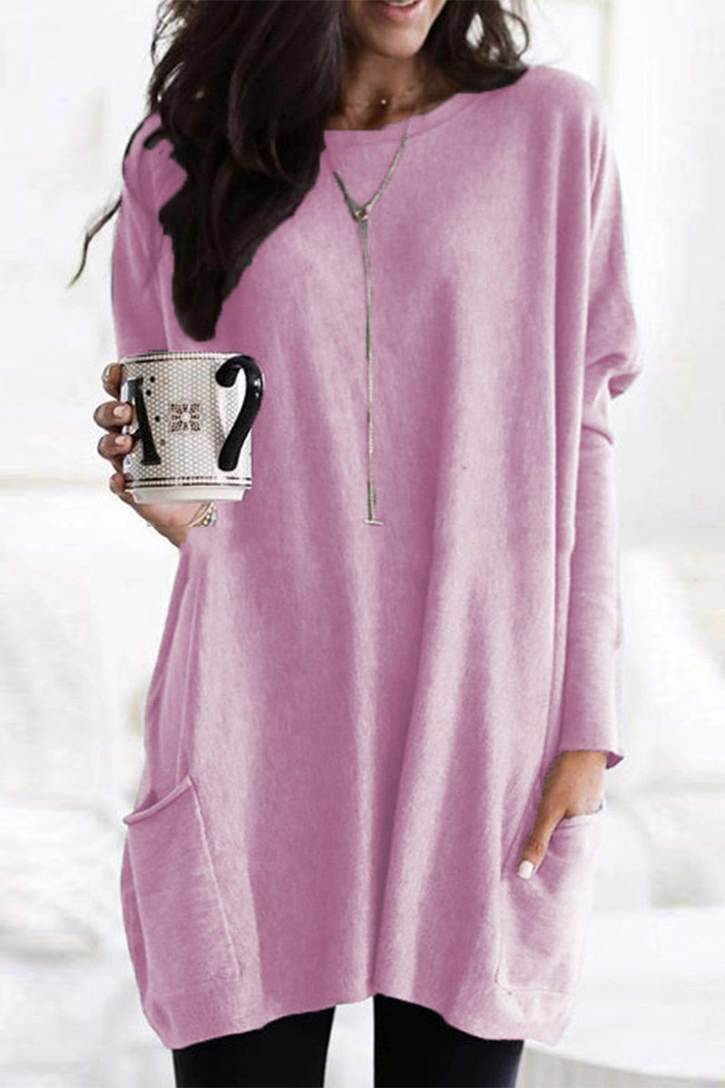 Casual Solid Split Joint Pocket V Neck Tops(4 Colors)