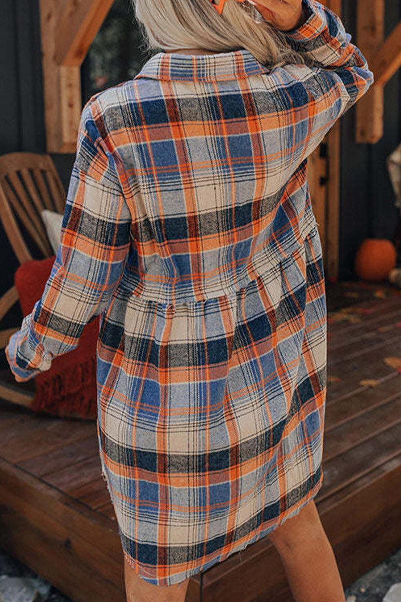 Casual Plaid Turndown Collar Dresses