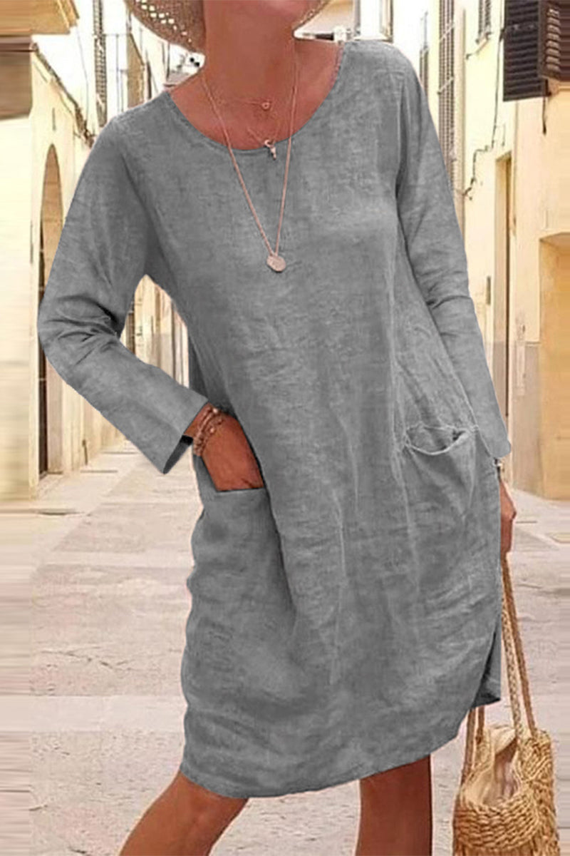 Casual Solid Patchwork Pocket V Neck Dresses(4 Colors)