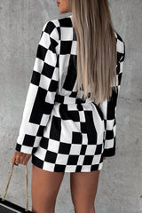 British Style Elegant Plaid Bandage Printing Turn-back Collar Outerwear