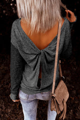 Casual Solid Backless Knotted O Neck Tops