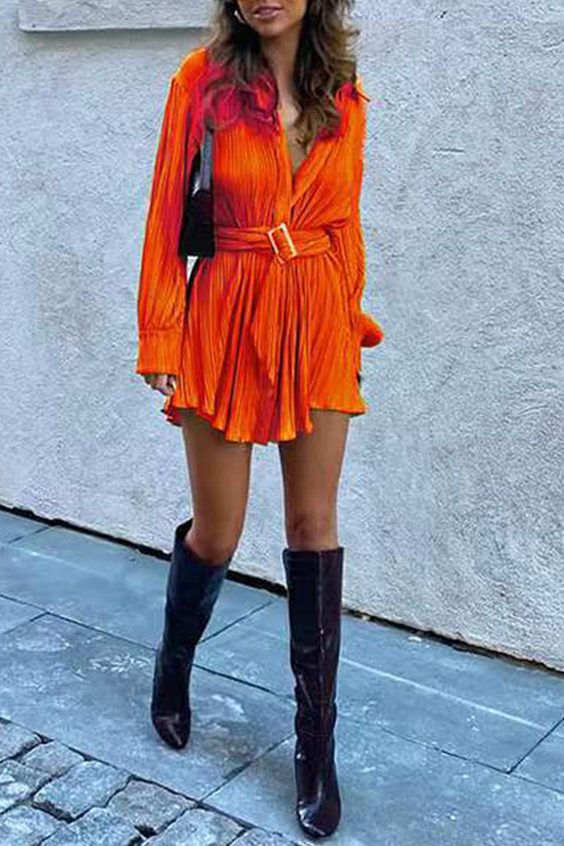 Street Loose Long Sleeve Shirt Style Deep-V Neck Mini Dress(5 Colors)