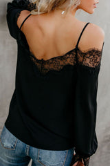 Sexy Solid Lace Patchwork V Neck Tops