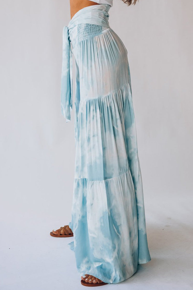 Casual Street Print Fold Loose High Waist Wide Leg Bottoms(19 Colors)