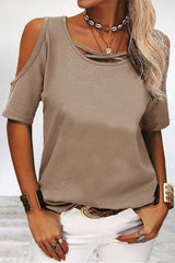 Casual Simplicity Solid Asymmetrical O Neck T-Shirts(6 Colors)