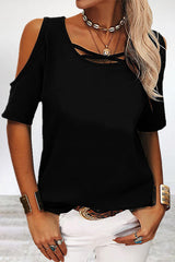 Casual Simplicity Solid Asymmetrical O Neck T-Shirts(6 Colors)