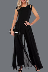 Casual Solid Patchwork O Neck Regular Jumpsuits