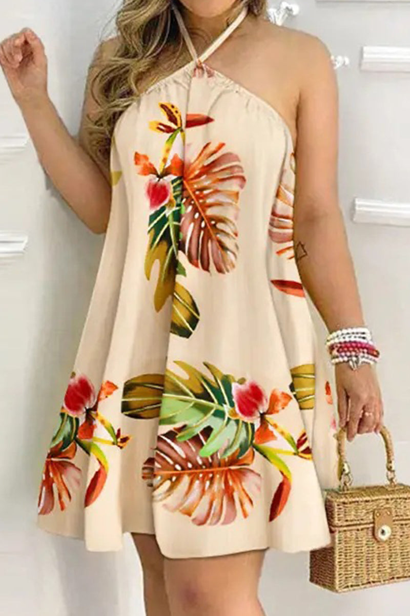 Casual Bohemian Print Patchwork Halter A Line Dresses(7 Colors)