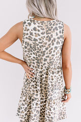 Casual College Leopard Patchwork O Neck Vest Dress Dresses