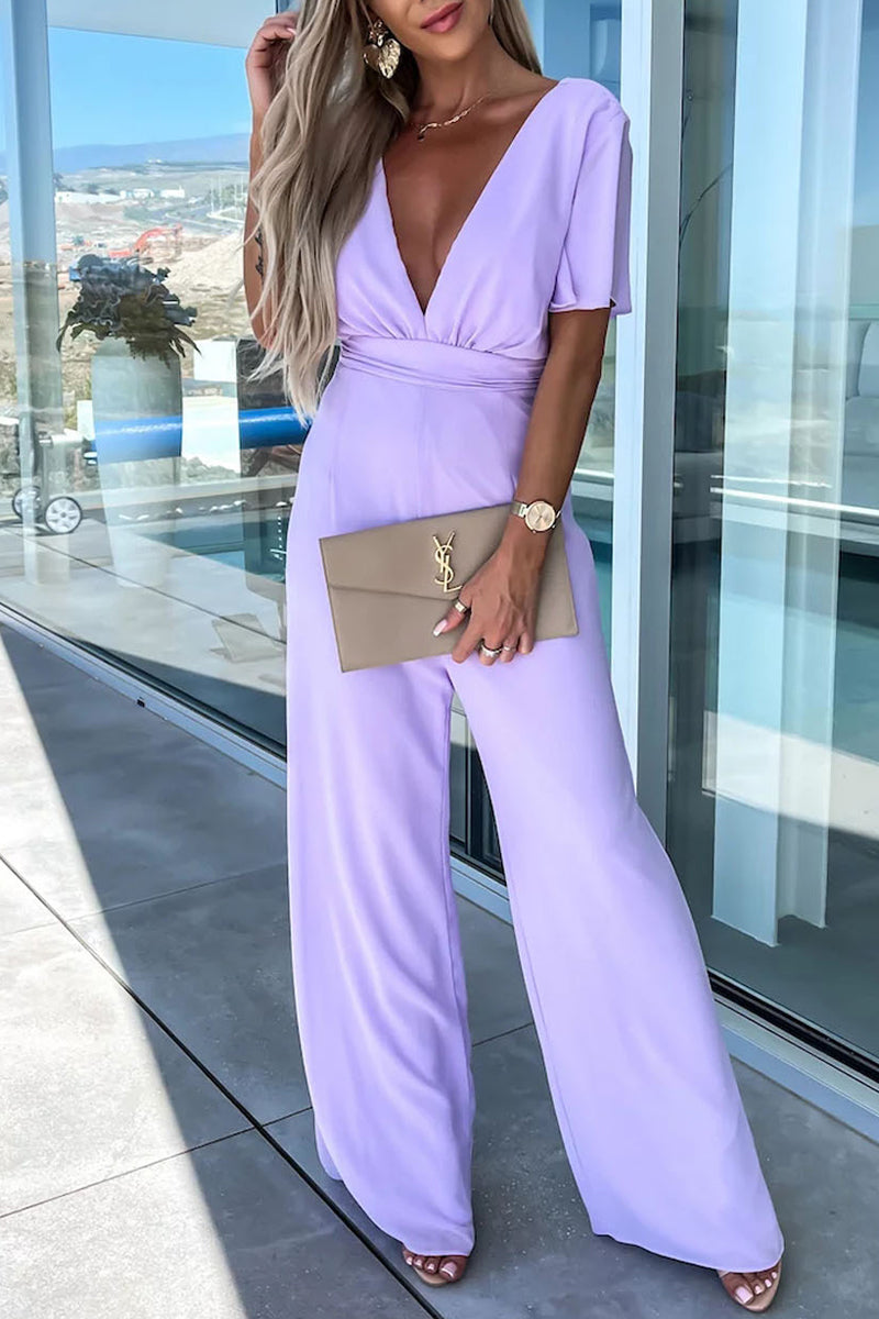 Casual Elegant Solid Solid Color V Neck Regular Jumpsuits