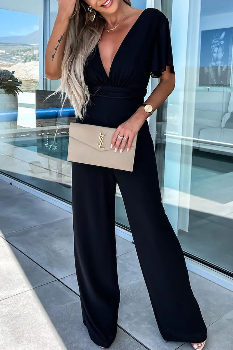 Casual Elegant Solid Solid Color V Neck Regular Jumpsuits