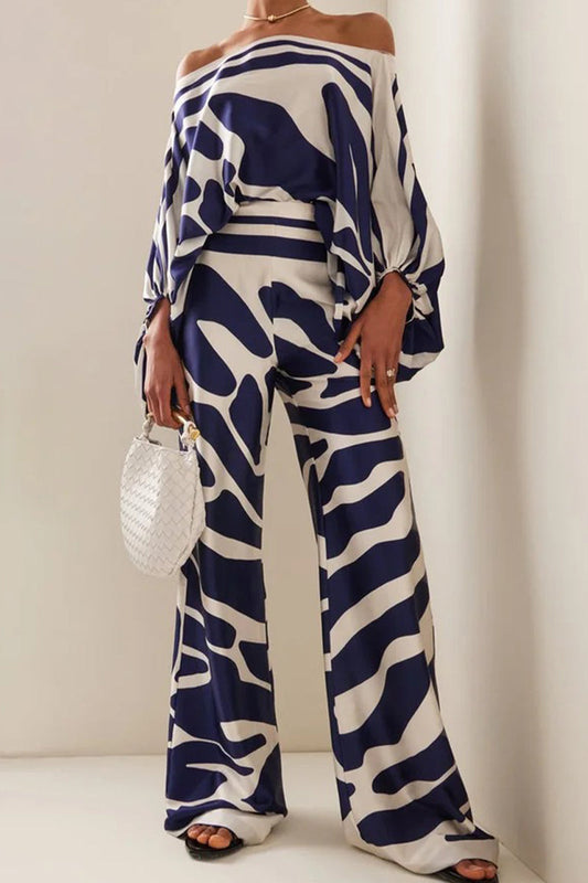 Casual Elegant Print Patchwork Off the Shoulder Long Sleeve Two Pieces(12 Colors)