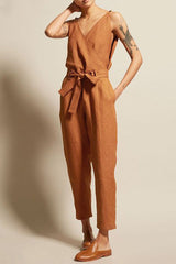 Casual College Solid Frenulum V Neck Loose Jumpsuits(4 Colors)