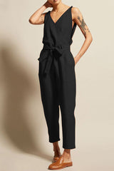 Casual College Solid Frenulum V Neck Loose Jumpsuits(4 Colors)