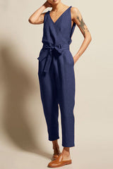 Casual College Solid Frenulum V Neck Loose Jumpsuits(4 Colors)