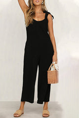 Casual Daily Solid Pocket V Neck Loose Jumpsuits(4 Colors)