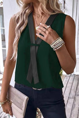 Casual Simplicity Solid Patchwork V Neck Tops(4 Colors)